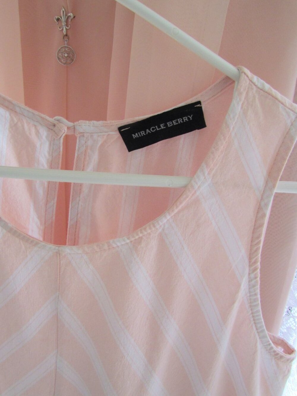 COTTON DRESS, MIRACLE BERRY, L, SLEEVELESS PASTEL PEACH WHITE STRIPE COTTAGECORE - Picture 4 of 6